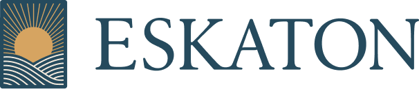 Logo for Eskaton featuring a stylized sun rising over waves next to the company name.